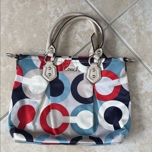 Coach Red, Blue, and White Patterned Tote